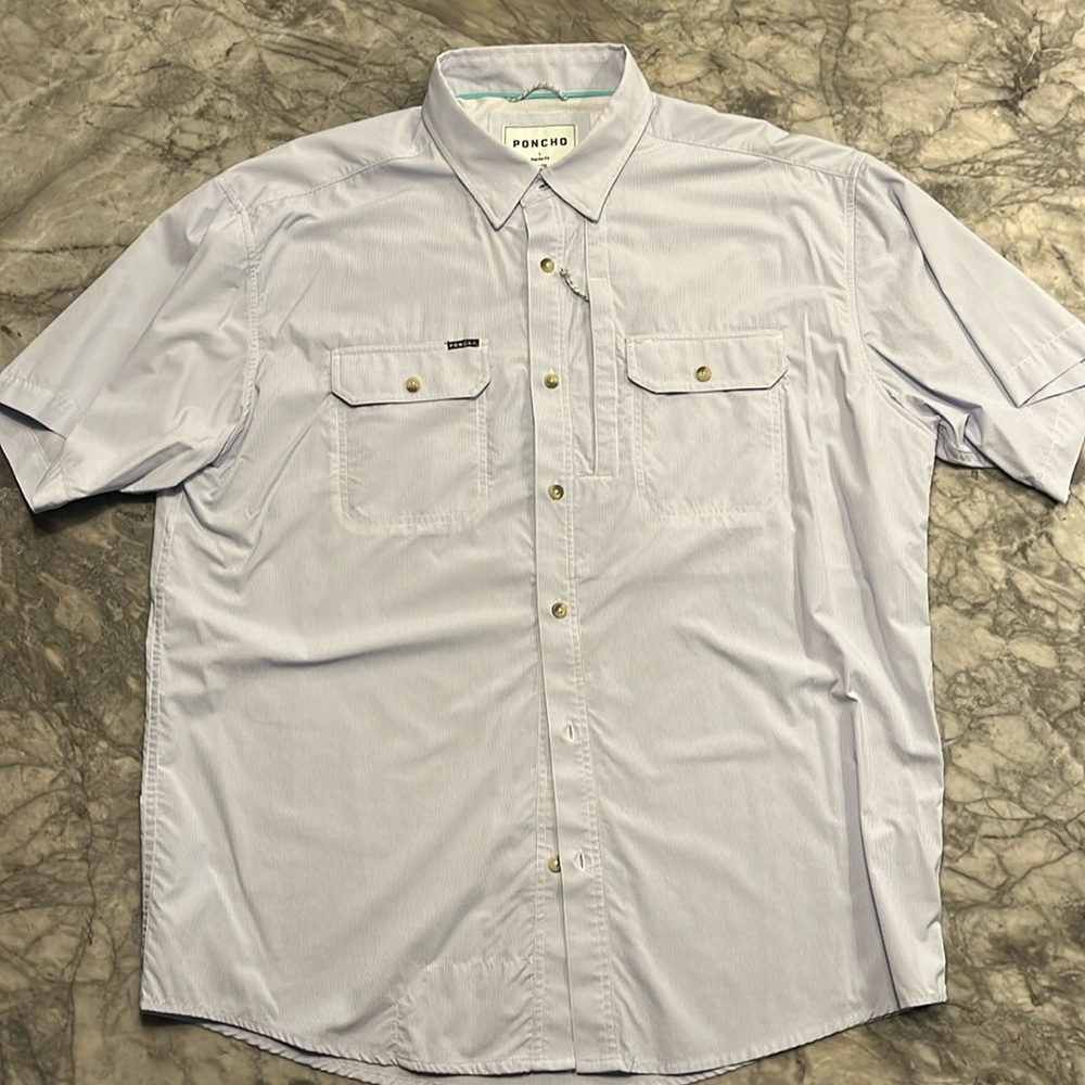 Men’s Poncho Shirt Blue Check size large